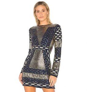 Endless Rose Sequin Mini Dress Midnight Blue Gold Womens Size Small Party Glam